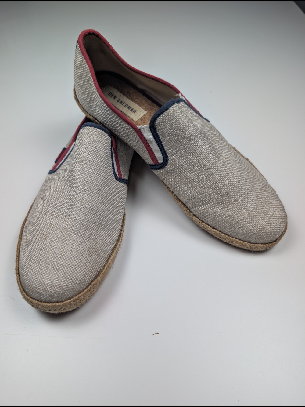 Ben Sherman Mens Espadrille Canvas Slip On Shoes Beige Red Blue Size 9.5